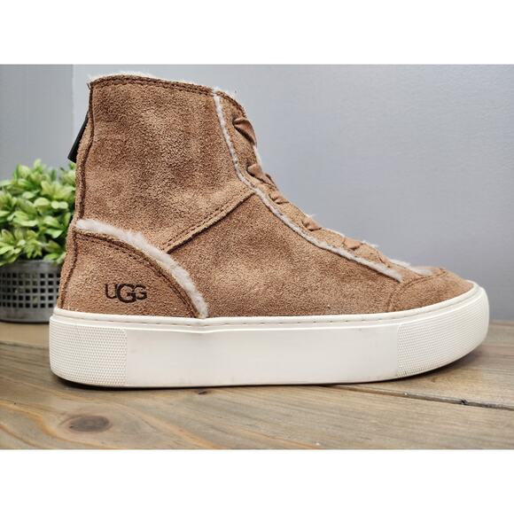 UGG Women's Nuray High Top Sneakers SIZE 7.5 Chestnut Suede Brown - Picture 2 of 9